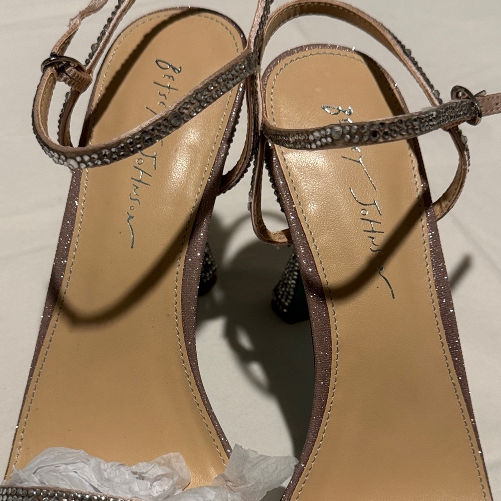 Betsey Johnson Rose Pink Glitter Ankle Strap Sandals with Rhinestone Band - Picture 6 of 9